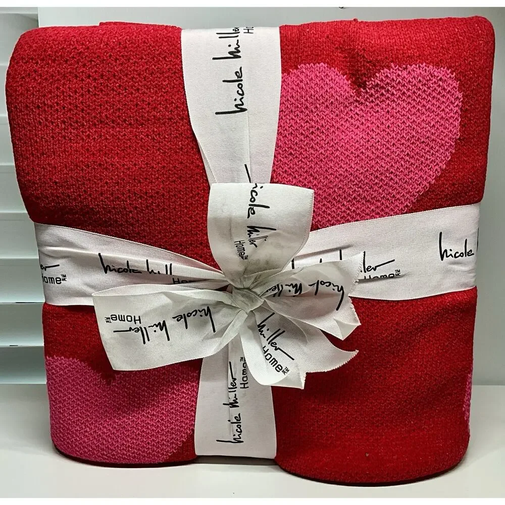 Nicole Miller Blanket Full/Queen Hearts RED PINK 90”x90” Super Soft NEW!